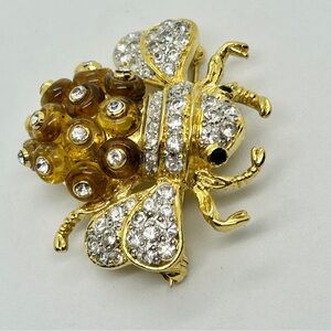 Large Gold and Silver Crystal Bee Brooch